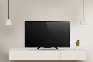 Modern TV set on cabinet in luxery room vector