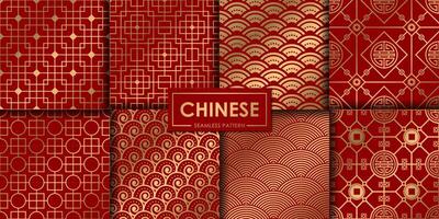Golden chinese seamless pattern collection, Abstract background, Decorative wallpaper. vector