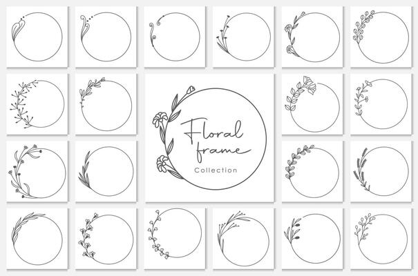 geometric floral frames, borders, wedding wreaths.