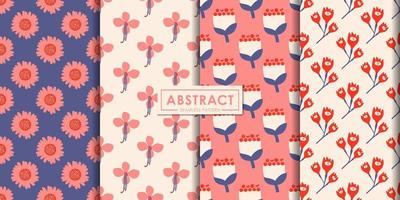 Flat style abstract floral seamless pattern set.