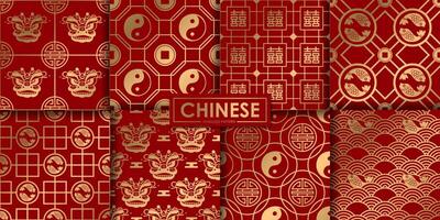 Golden chinese pattern collection, Abstract background, Decorative wallpaper. vector