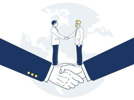 Two businessman shaking hands by agreement. With a background as a world figure. vector