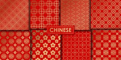 Golden chinese pattern collection, Abstract background, Decorative wallpaper. vector