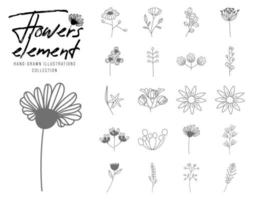 collection flower pot element lineart illustration, vector