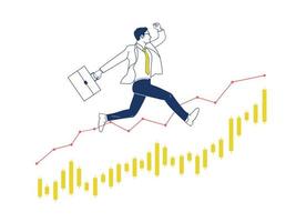 Businessman jumping up on stock graph. growth graph and business character. vector