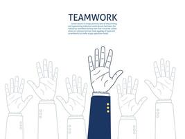 Businessman raised up hands. team work concept. vector