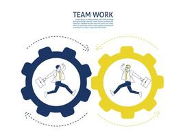 Business team running in set of gears mechanism. Business teamwork concept. vector