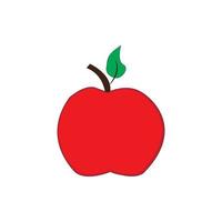 Vector red apple icon in cartoon style on white background