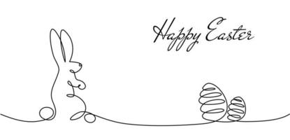 Easter Bunny Continuous One Line Drawing Bunny Minimalist Contour Illustration for Spring Design Concept Card Line Art Style with Rabbit Black and white vector