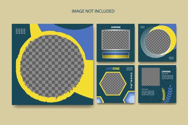 Ukraine social media post, Stand with Ukraine social media post, banner set, world peace advertisement concept, stop war, country support marketing square ad, abstract print, isolated on background.