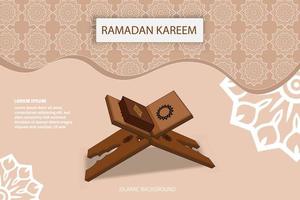 Ramadan Kareem greeting with Quran and  with ''Ramadan Kareem'' on  background. Editable Vector illustration.