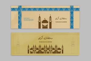 Ramadan Kareem greeting cover with mosque and hand drawn calligraphy lettering which means vector