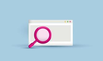 3d minimal cartoon  style magnifying glass design icon vector