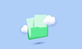 3d green computer folder flying blank documents vector