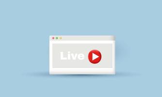 3d design icon red monitor live play render vector