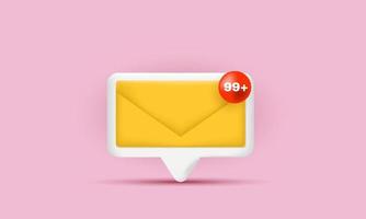 Icono de correo de mensaje de notificación 3d en rosa vector