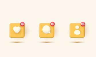 3d notification social media like design icon concept comment vector
