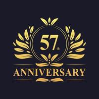 Diseño del 57 aniversario, lujoso logotipo del aniversario de 57 años en color dorado. vector