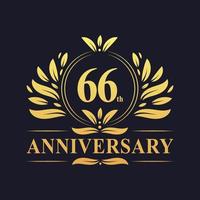 Diseño del 66 aniversario, lujoso logotipo del aniversario de 66 años en color dorado vector