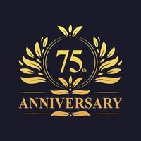 75th Anniversary Design, luxurious golden color 75 years Anniversary logo vector