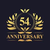 54th Anniversary Design, luxurious golden color 54 years Anniversary logo. vector