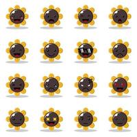 Sun Flower Emoticon Character with Different Expression vector icon