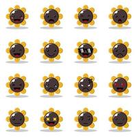 Sun Flower Emoticon Character with Different Expression vector icon