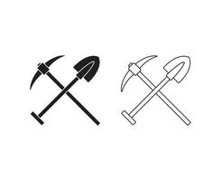 pickaxe and shovel digging tool vector icon