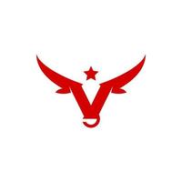 Initial Letter V Bull with Star Logo Design Vector