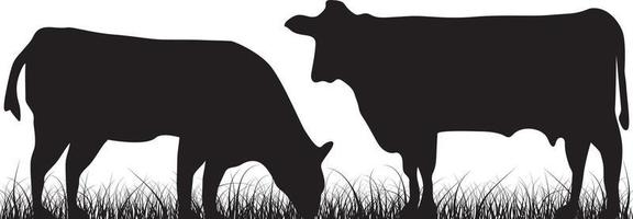 Cow and Grassland Ranch Silhouette vector