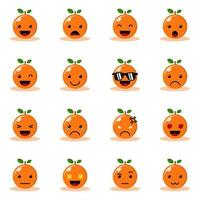 Orange Fruit Emoticon Character with Different Expression vector Icon