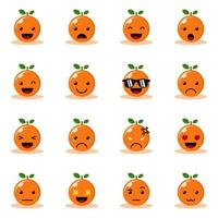 personaje de emoticono de fruta naranja con icono de vector de expresión diferente