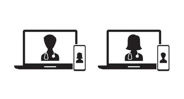 telemedicine virtual communication doctor and patient on laptop and smartphone device vector icon