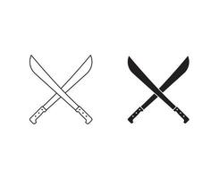 crossed machete blade weapon flat vector icon