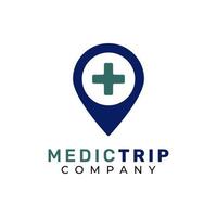 vector de diseño de logotipo de mapa de navegación de posición de pin de viaje médico