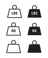 conjunto de la unidad de masa de libra imperial, kilogramo y peso de metal icono de vector de masa pesada