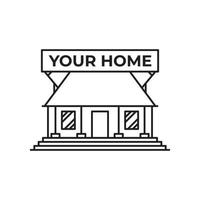 house building with stairs line art vector icon