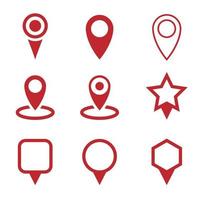 conjunto de vector de icono de ubicación de pin de marcador de mapa rojo