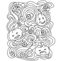 Halloween coloring book, Festive pumpkins, candy and ornate patterns to activity vector