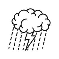 icono de vector de arte de línea de lluvia y relámpagos