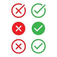 set of green check mark, red cross mark vector icon