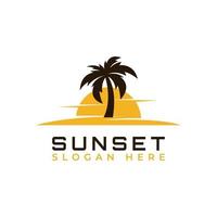 Sunset and Palm Tree Holiday Logo Design Vector