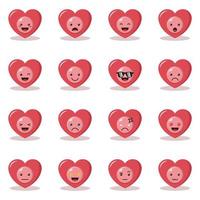 carácter de emoticono de corazón con icono de vector de expresión diferente