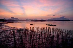 Scene of sunrise at Phangnga bay photo