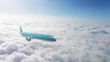 Commercial airplane flying above clouds photo