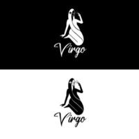 hermosa silueta de niña con flor en el cabello para el signo del zodiaco virgo y estilo retro vintage mujer cuerpo spa piel belleza cuidado moda logotipo diseño vector