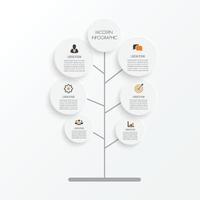 Tree infographic with icons, numbers and text. Green business diagram, and template. Vector timeline for content, diagram, flowchart, steps, parts, timeline infographics, workflow layout,
