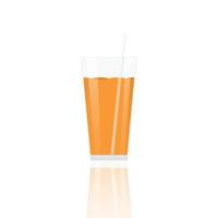 Realistic glass full of orange juice drink with cocktail straw isolated on white background vector illustration