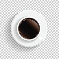 Realistic top view white coffee cup and saucer isolated on transparent background. Vector EPS10 illustration.