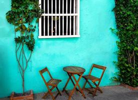 Colombia, Scenic colorful streets of Cartagena in historic Getsemani district near Walled City, Ciudad Amurallada, a UNESCO world heritage site photo